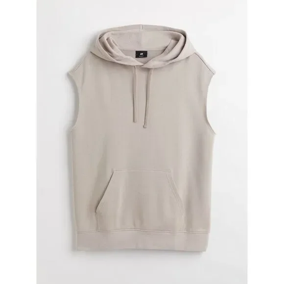 SOLD NWT H&M | Beige Relaxed Fit Sleeveless Hoodie French Terry Sweatshirt XL - Picture 6 of 6